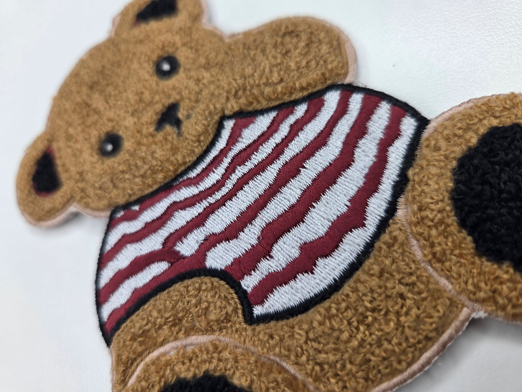 Chenille Teddy Bear Striped Sweater Patch