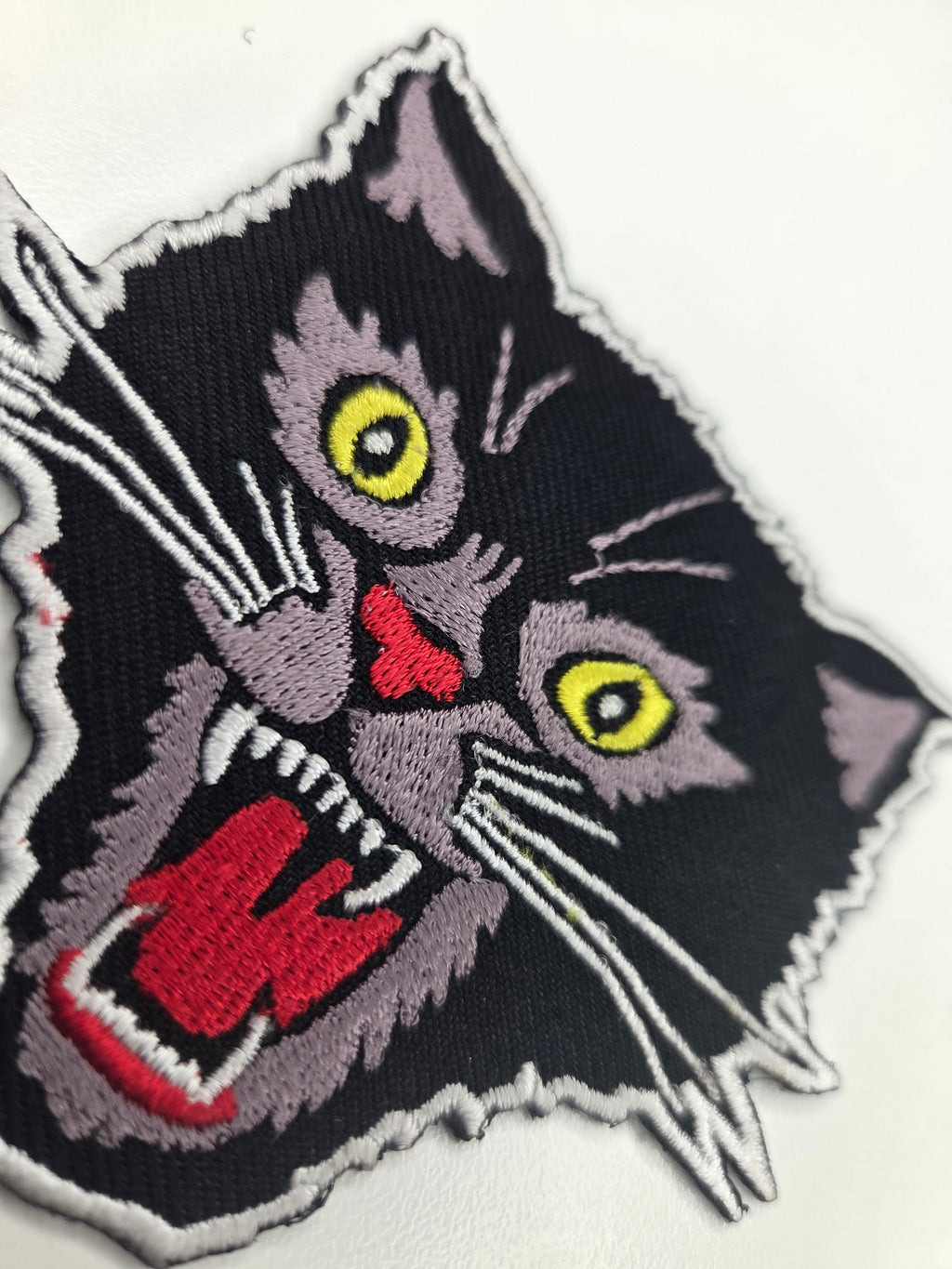 Angry Black Cat Face Embroidered Patch