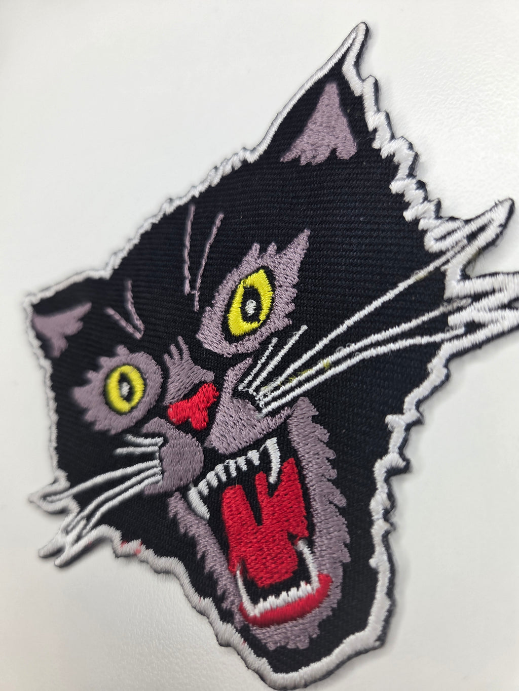 Angry Black Cat Face Embroidered Patch