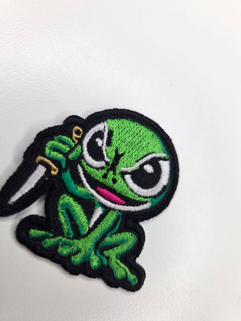 Angry Frog with Knife Embroidered Patch