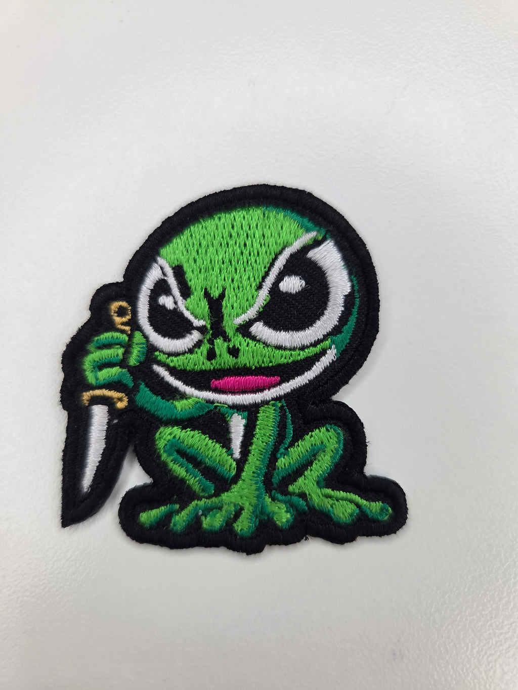 Angry Frog with Knife Embroidered Patch