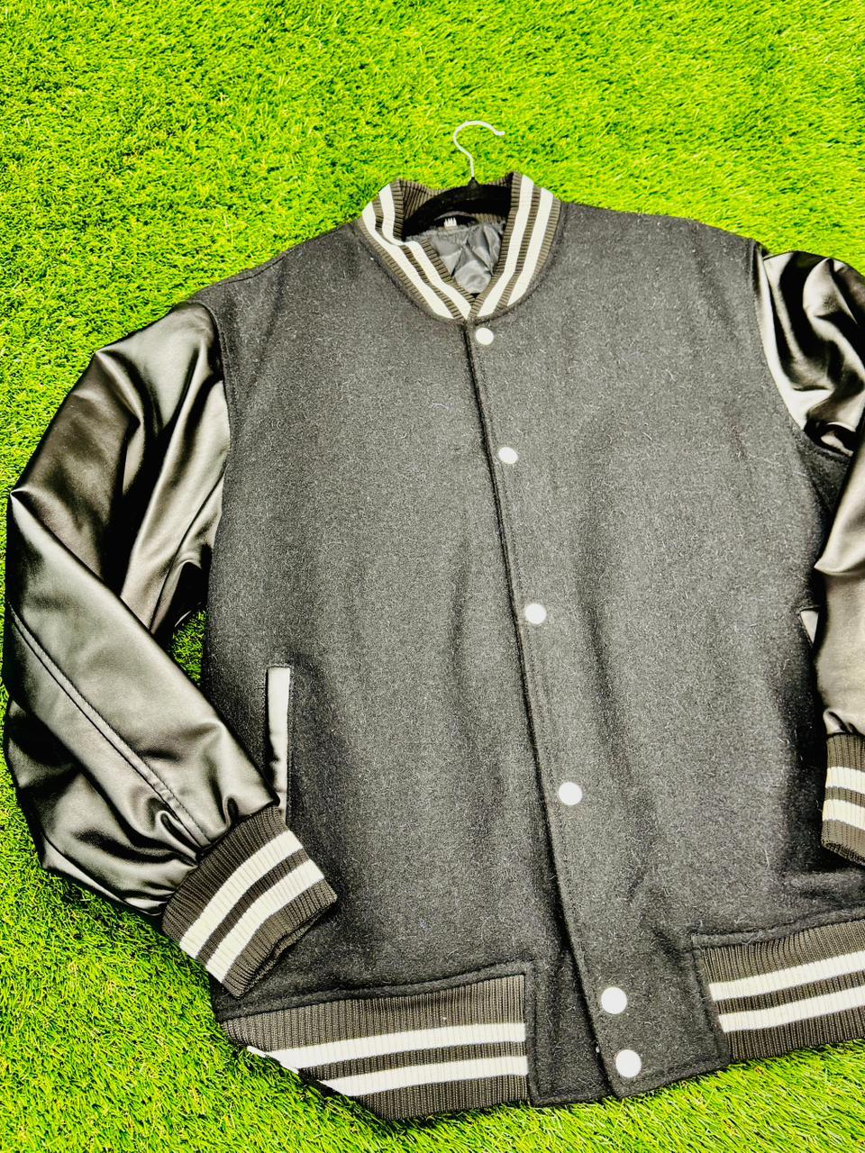 Letterman Jacket - Black / Black Leather Sleeves