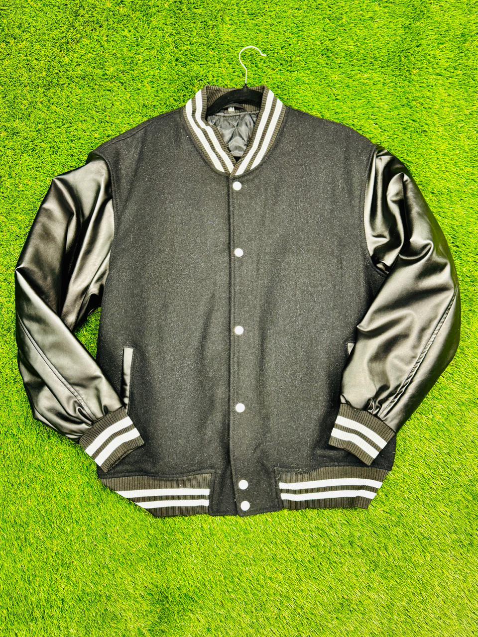Letterman Jacket - Black / Black Leather Sleeves