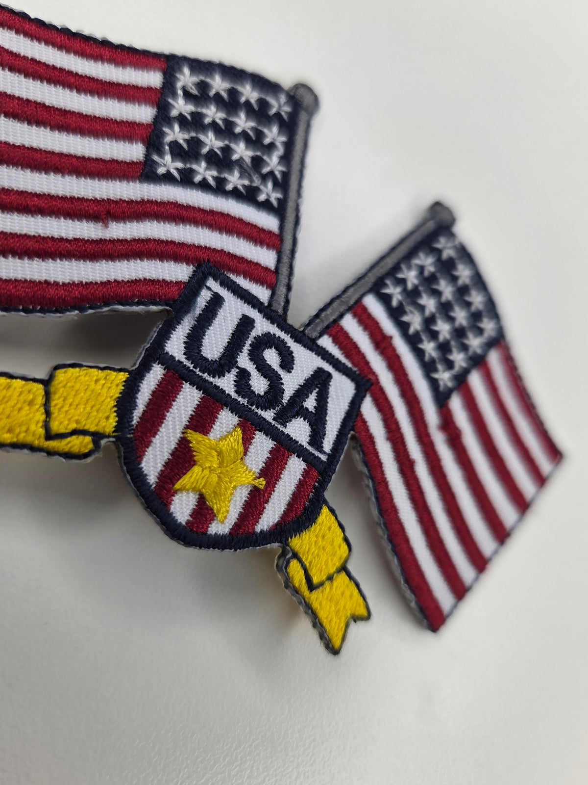 Crossed USA Flags Embroidered Patch