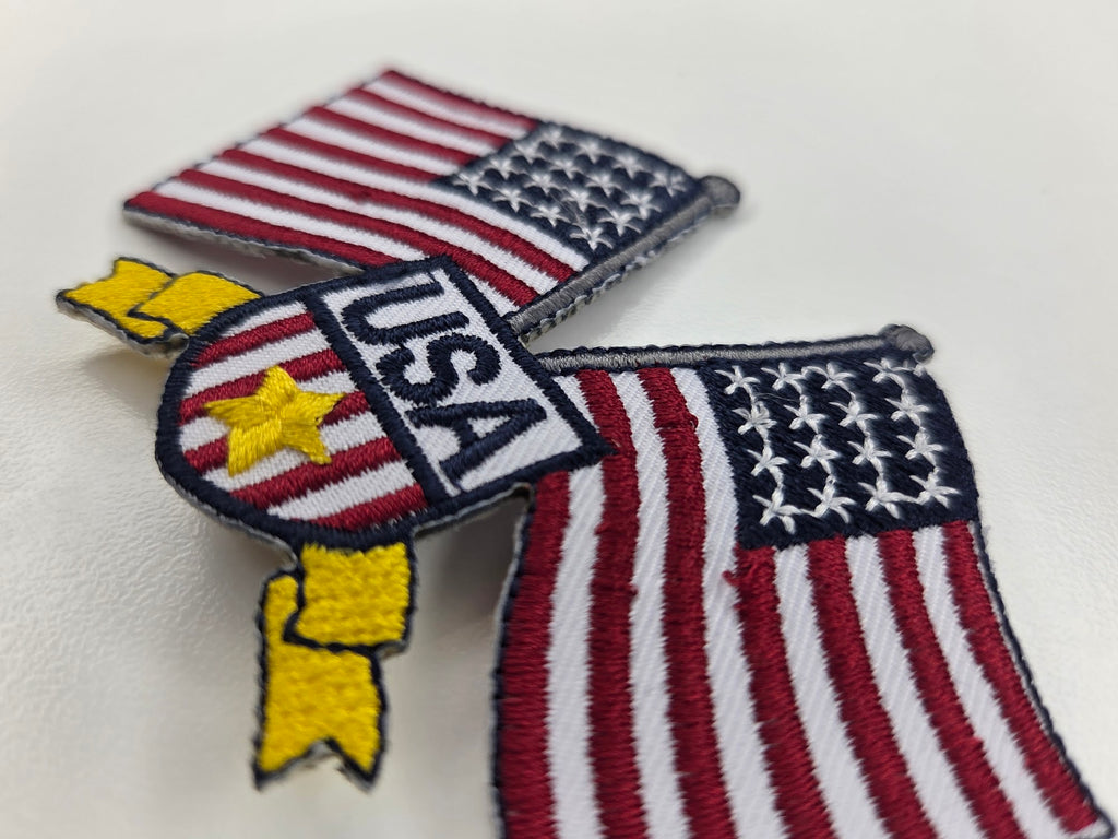 Crossed USA Flags Embroidered Patch
