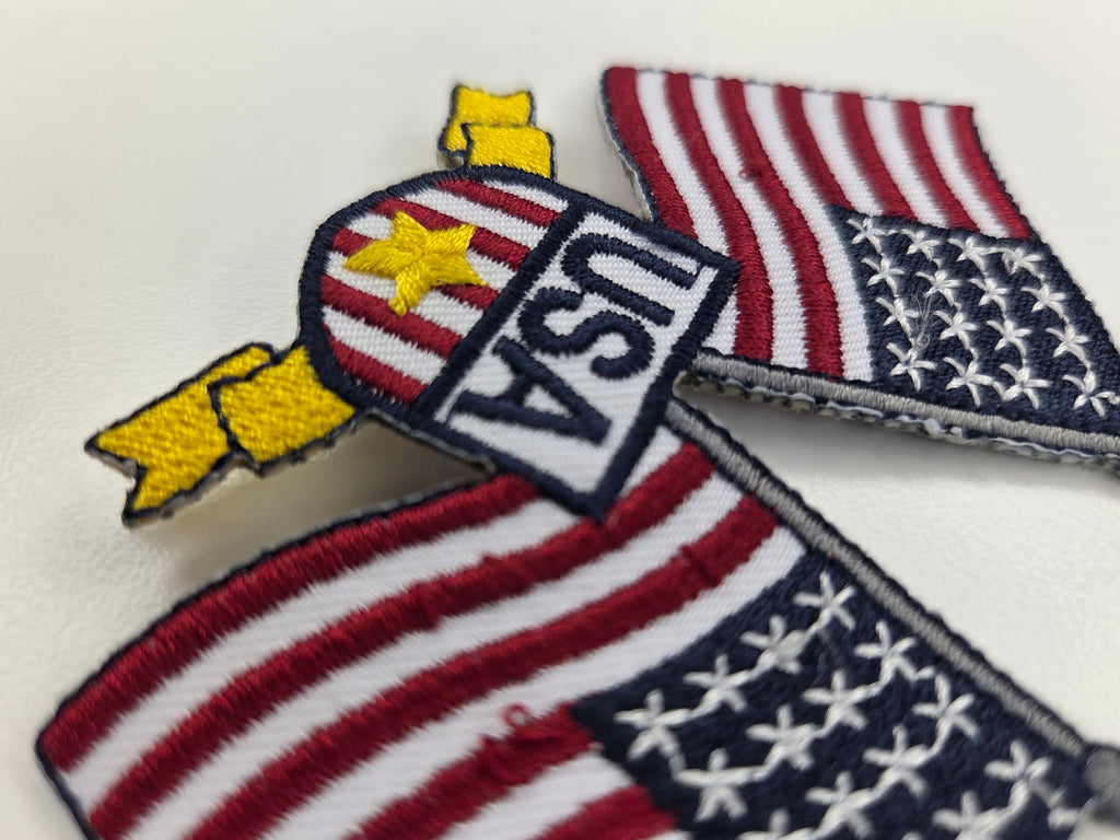Crossed USA Flags Embroidered Patch