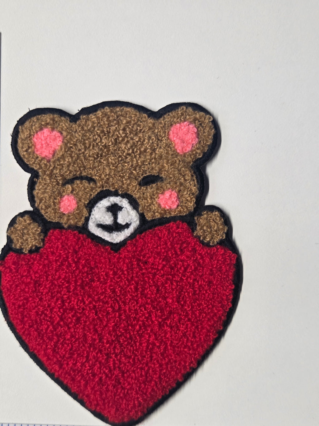Teddy Bear Red Heart Chenille Patch
