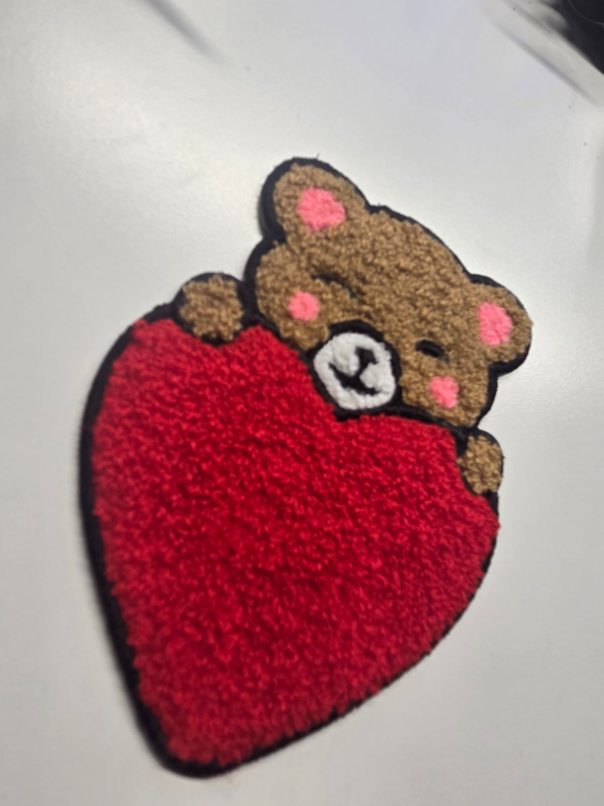 Teddy Bear Red Heart Chenille Patch