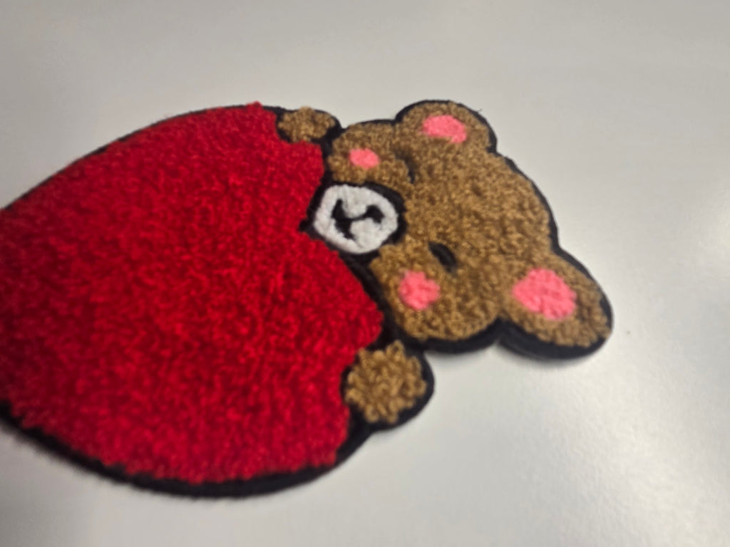 Teddy Bear Red Heart Chenille Patch