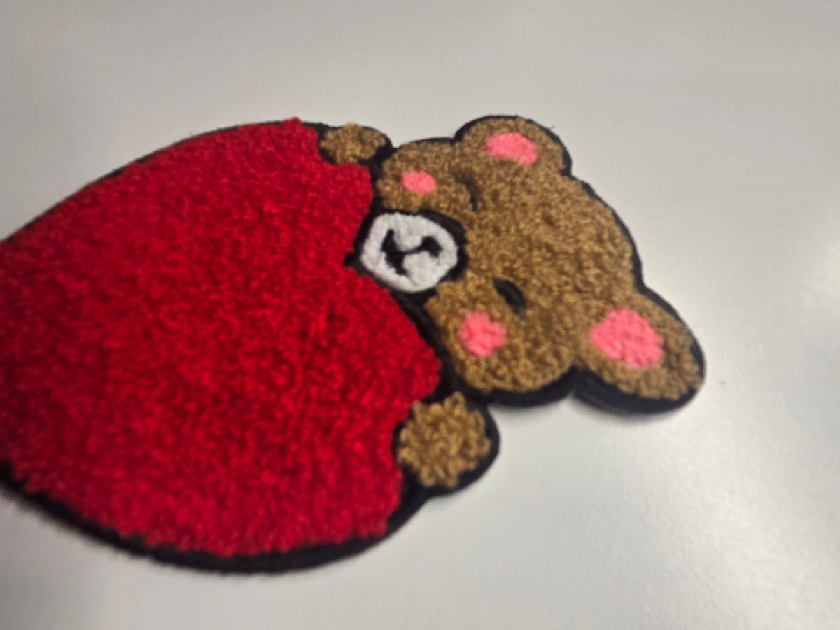 Teddy Bear Red Heart Chenille Patch